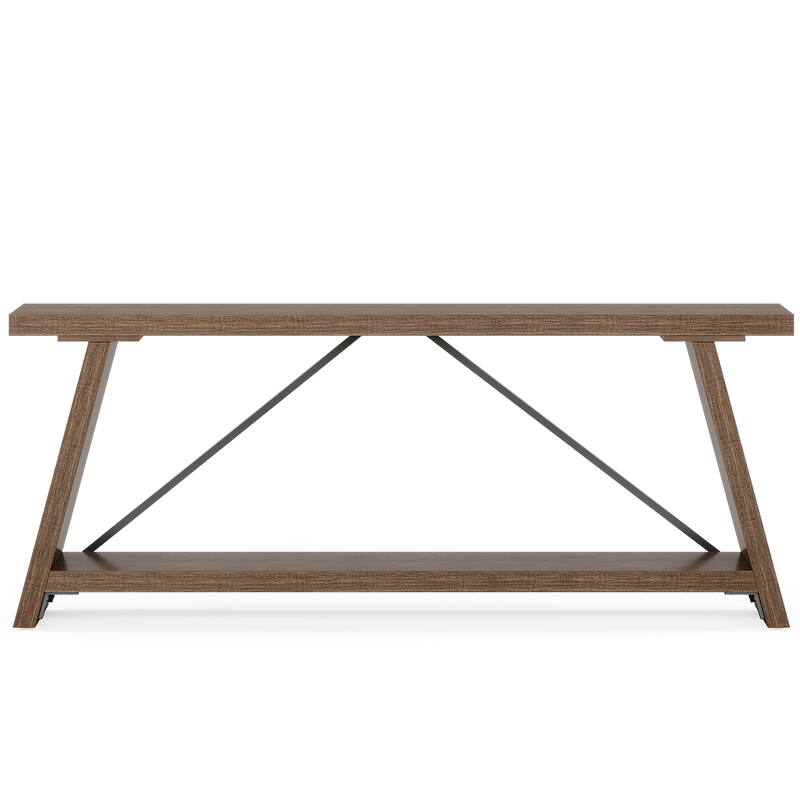 70.9"Extra Long Console Table Behind Couch, Industrial Sofa Table with 2-Tier Storage Shelves, Narrow Entryway Hallway Table