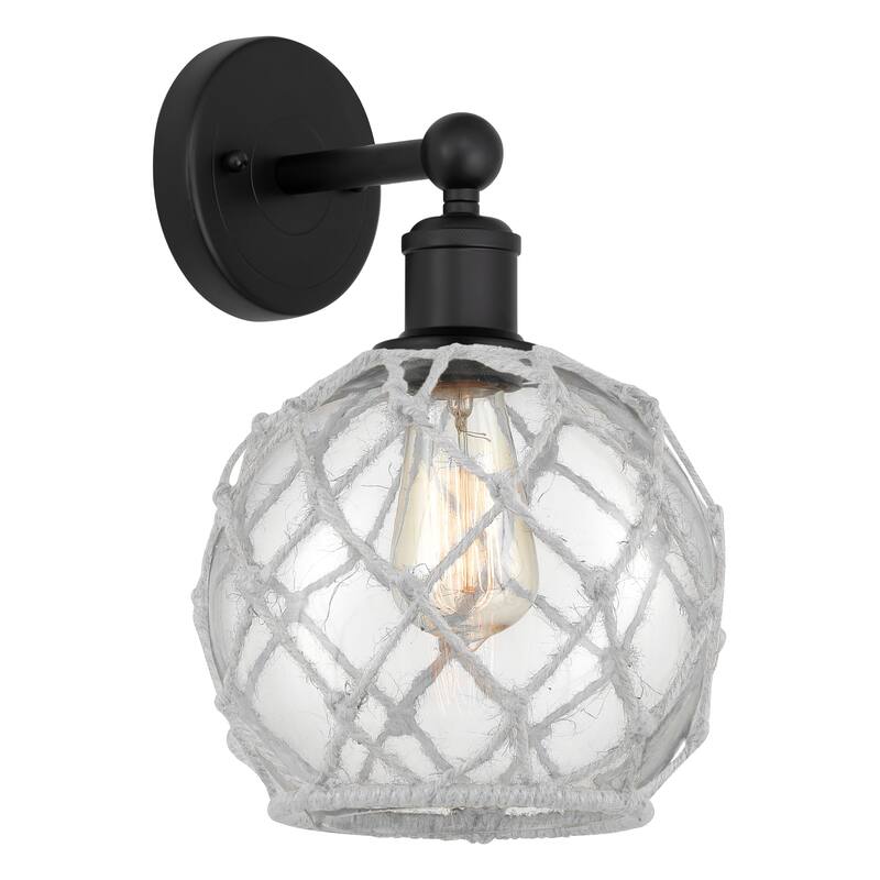 Innovations Lighting Endless Possibilities Edison - Farmhouse Rope - 1 Light 8" Sconce - Clear Glass with White Rope/Matte Black