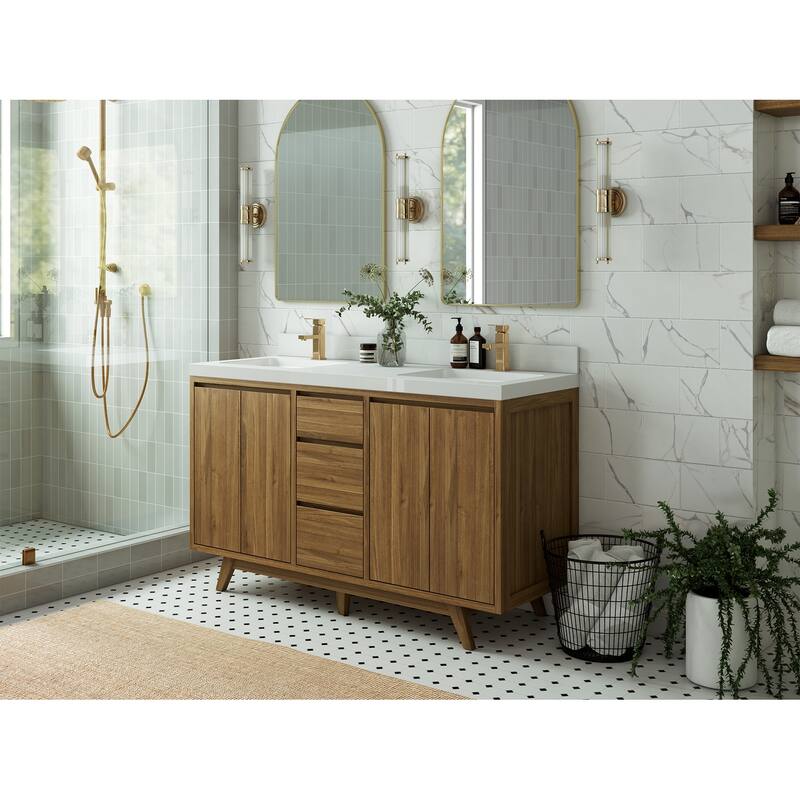 Willow Collections 60 in. W x 22 in. D Madison Teak Double Sink Bathroom Vanity with Countertop