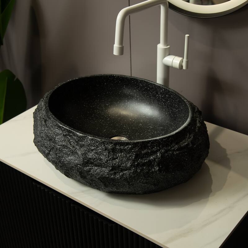 18" Bathroom Sink, Irregular Oval Resin Vessel Basin with Stone Pattern, Artistic Style Sink, NO Faucet