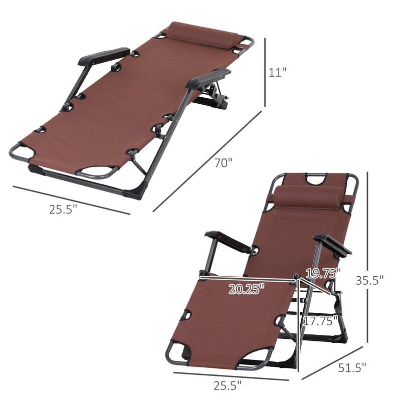 Folding Outdoor Chaise Lounger with Adjustable Backrest, Headrest and Pocket for Patio Beach or Lawn