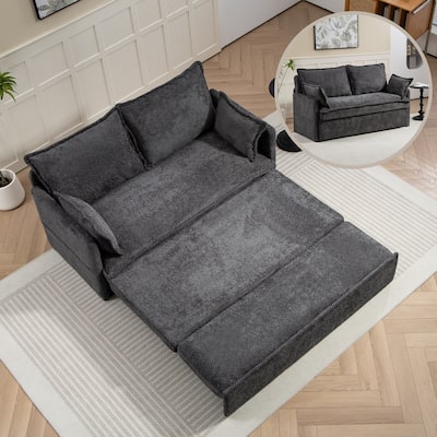 59.5" Loveseat Sofa Bed, Upholstered Pull-Out Sleeper Couch with Charging Ports Modern Convertible Couch for Small Spaces