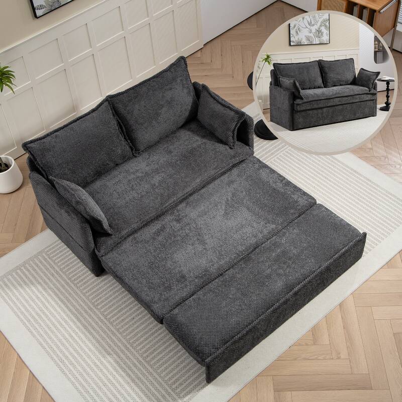59.5inch Corduroy Grey Pull Out Sofa Bed with Side Storage and USB Charging Ports - Multi-Color