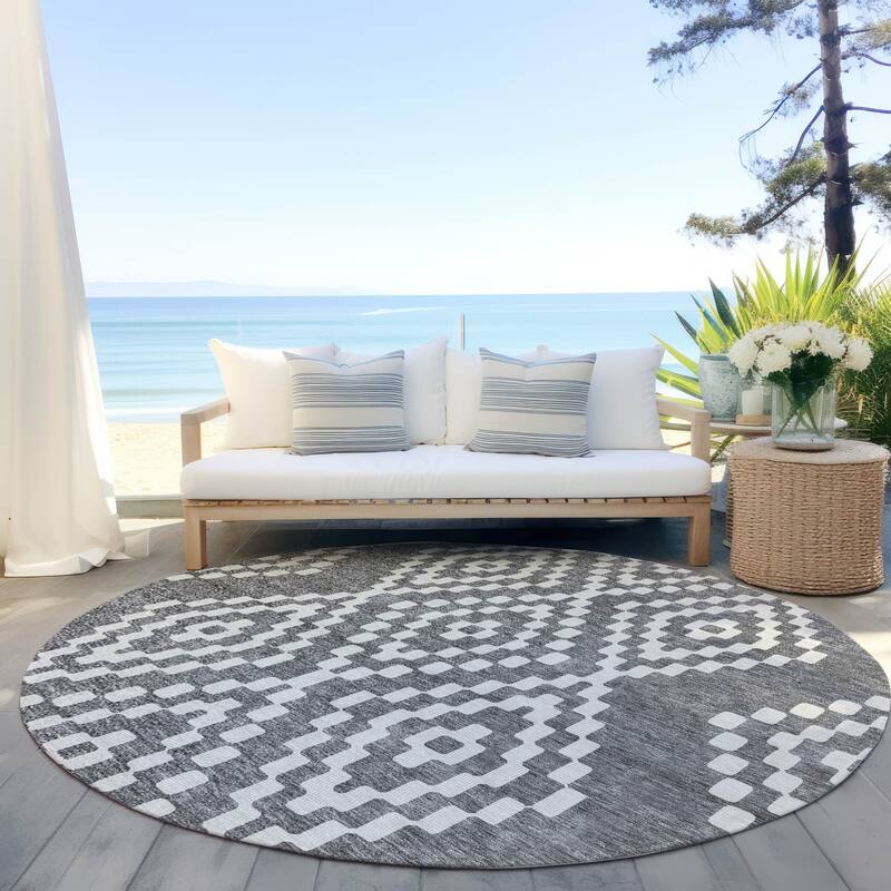 Machine Washable Indoor/ Outdoor Chantille Moroccan Boho Rug - Gray - 8' x 8'