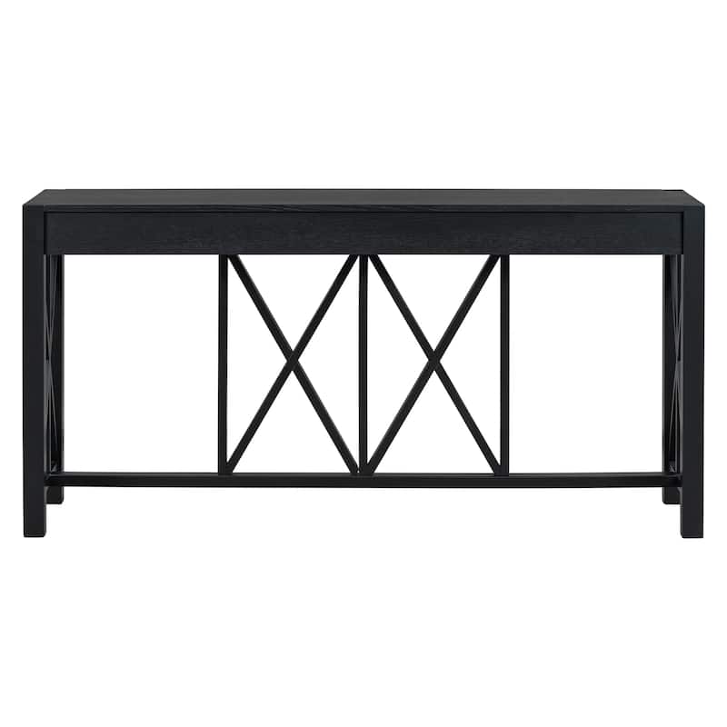 60-Inch Acacia Veneer Entryway Table – 4 Drawers, Crisscross Legs & Open Shelf Storage‌