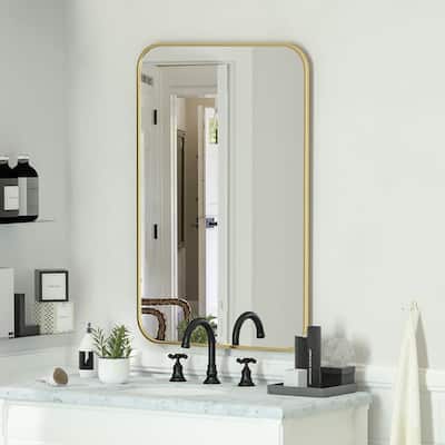 HOMLUX 24"x36" Rounded Rectangle Wall Mirror with Gold Aluminum Alloy Frame Vanity Bathroom Mirrors Horizontally or Vertically