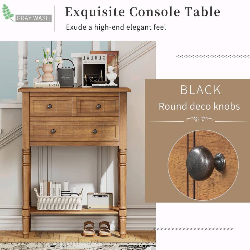 Narrow Console Table with 3 Drawers and Bottom Shelf