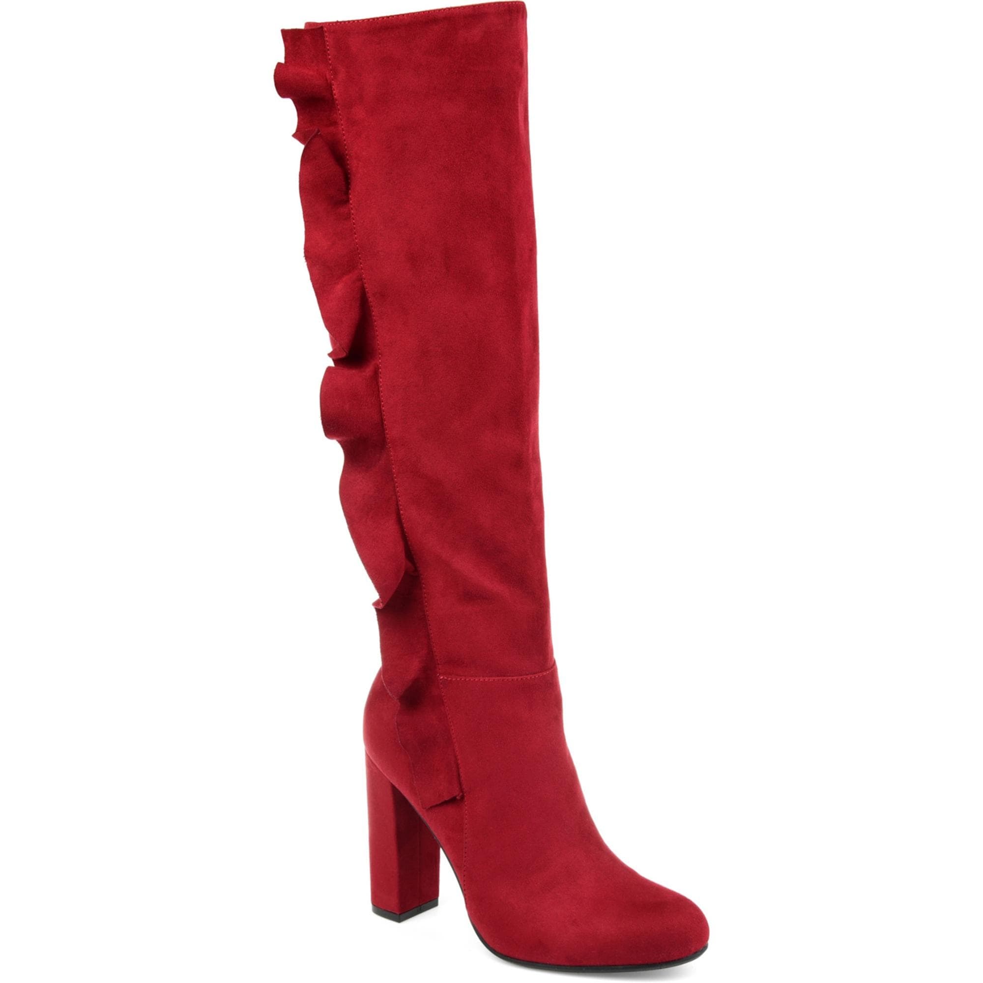 womens red leather knee high boots