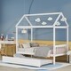 preview thumbnail 18 of 21, Twin Size Solid Wood House Bed with Trundle and Roof