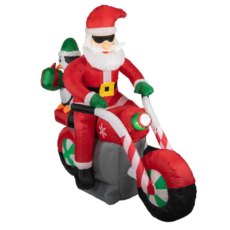 5' Inflatable Lighted Santa Penguin on Motorcycle Christmas Decoration - Red