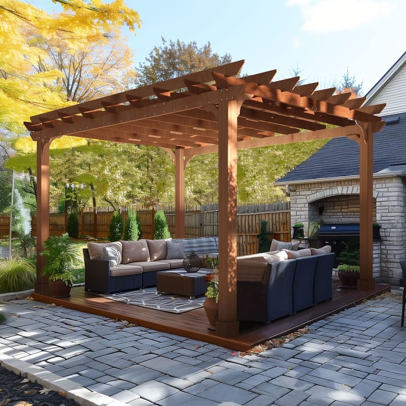 VEIKOUS Outdoor Cedar Wood Pergola Gazebo Kit with Flat Roof Trellis for Patio, Deck, Garden and Backyard