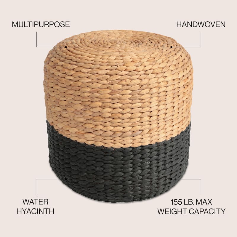 Aimee 15.7" Modern Minimalist Two-Tone Hand-Woven Hyacinth Stool