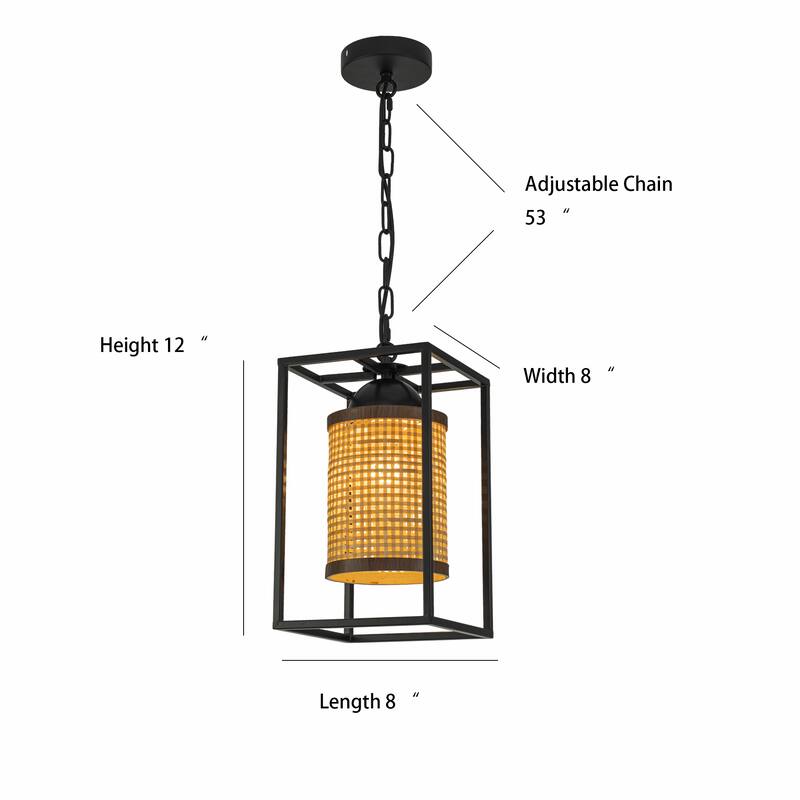 Nyla 1-Light Rattan Outdoor/Indoor Coastal Boho Lantern Pendant Light - 8" Wide