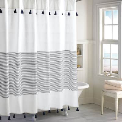 Porch & Den Onassis Modern Stripe Tassel Shower Curtain
