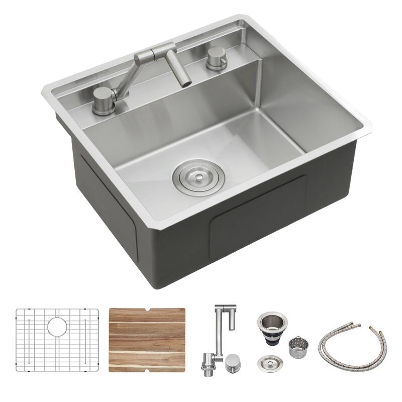 Undermount Kitchen Sink With Folding Faucet and Cutting Board