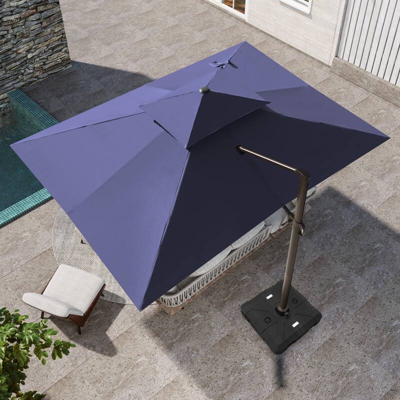 Pellebant 10 X 13 Ft Outdoor Patio Cantilever Umbrella with Base - NavyBlue-WithBase