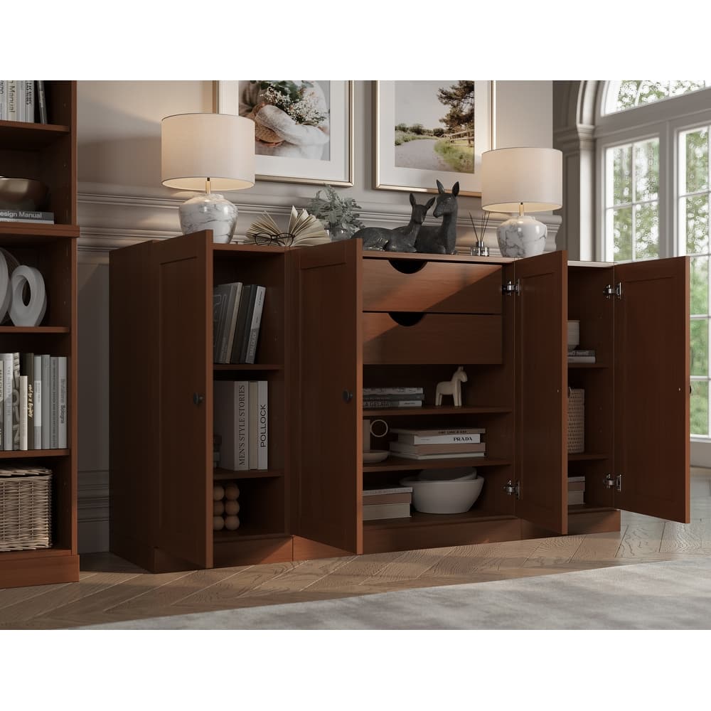 Palace Imports 100% Solid Wood Sideboard, Shaker Doors, 2 Drawers, Adjustable Shelves, 65" Wide, 35.75" Tall