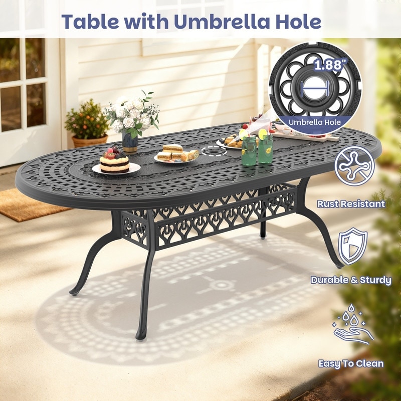 iron patio table with umbrella hole Cast Aluninum Bistro Set 3 Piece Metal Outdoor Bistro and Chairs Set of 2 2.2" Hole,Wrought Bistro Table Set Outdoor Patio Furniture Set for Garden,Bronze The weather Woodard 48 Inch Wrought Iron