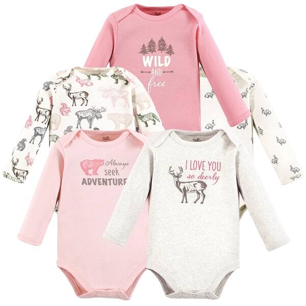 slide 1 of 1, Touched by Nature Infant Girl Organic Cotton Long-Sleeve Bodysuits, Girl Woodland 9-12 Months - Girl Woodland
