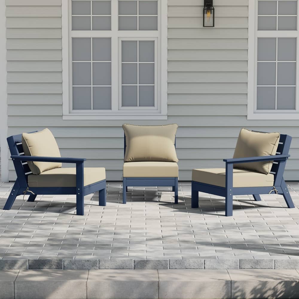 Birchwood All Weather HDPE Outdoor Patio Deep Seating Navy Blue Sofa With Cushions (3-Piece)
