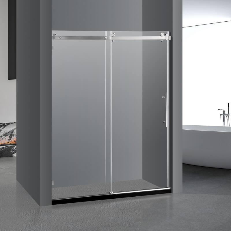 56-60 in. W x 76 in. H Sliding Frameless Shower Door in Brushed Nickel Finish with Clear Glass - 60" x 76"