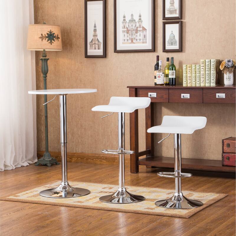 Casual Dining Table Sets Multifunctional Dining Table Sets with Adjustable Height Bar Table and Swivel Stools - White