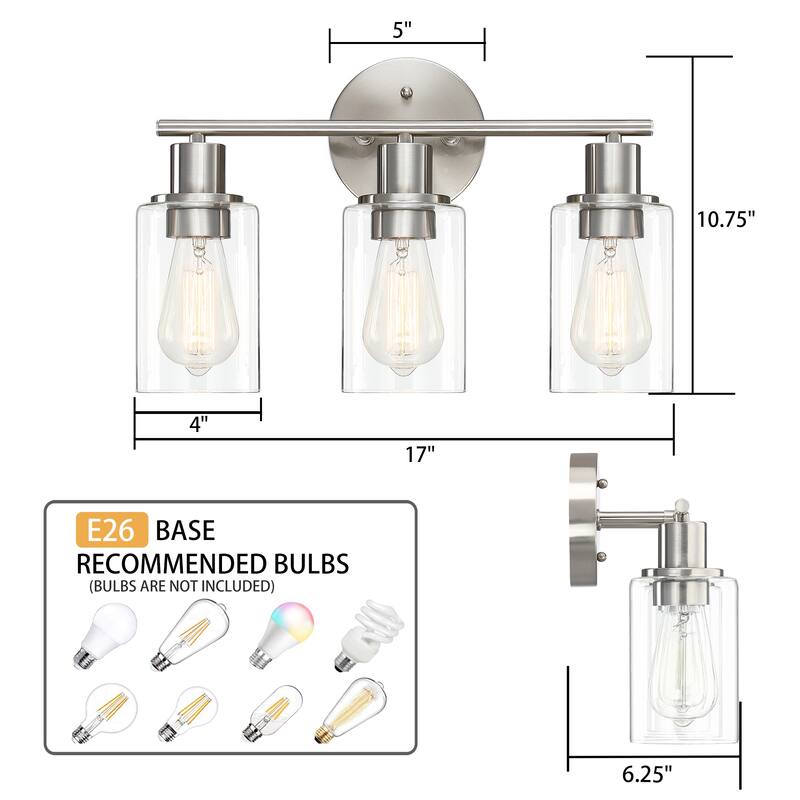 3-Light Glass Shade Bathroom Dimmable Vanity Light