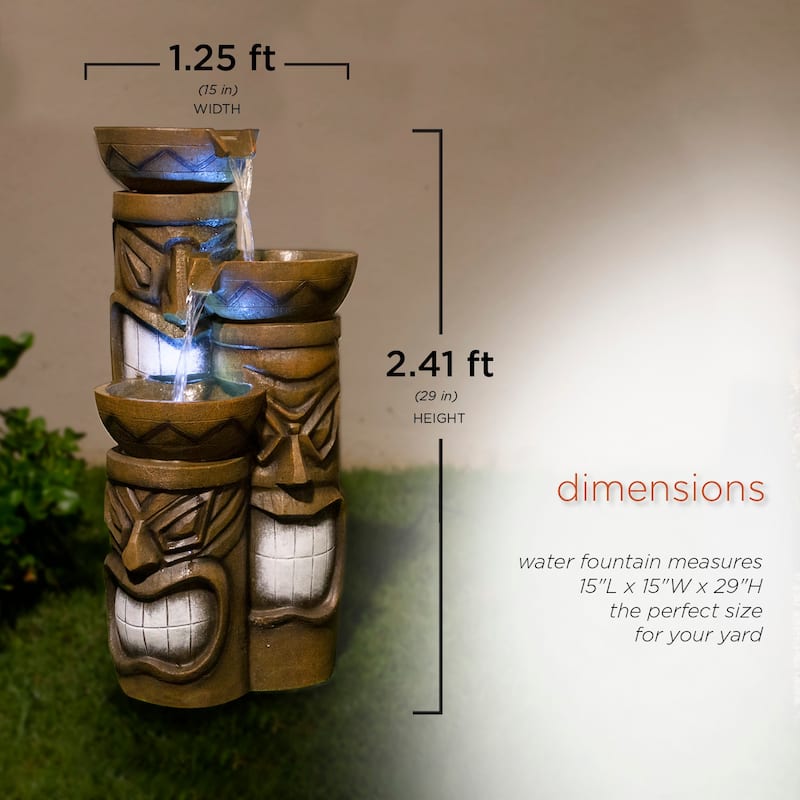 Decorative Indoor or Outdoor Tiki Fountain with LED Lights