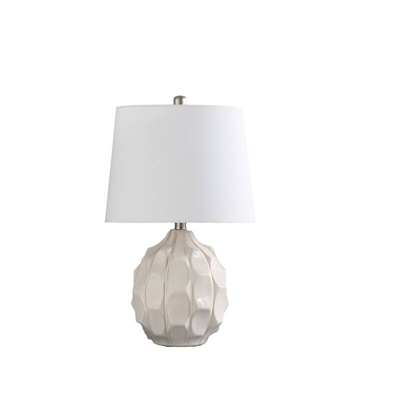 HomeRoots Cream Ceramic Faceted Table Lamp With Off White Drum Shade - 13