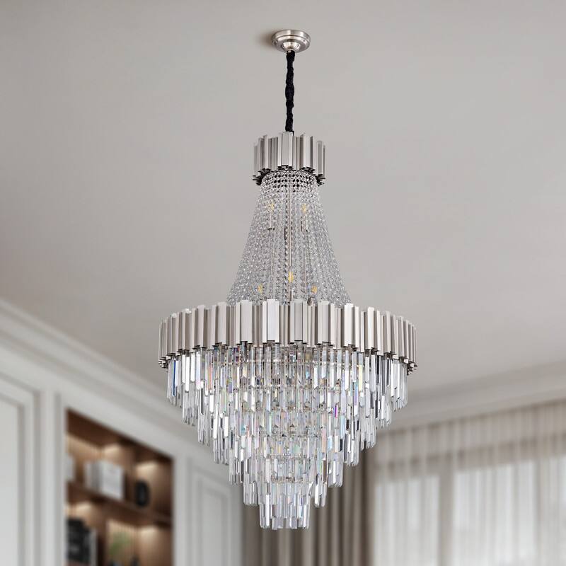 KAYLA Large Crystal Chandelier - 35.4"Modern 6-Tier 17-Light Chrome Ceiling Light, Luxury K9 Crystal