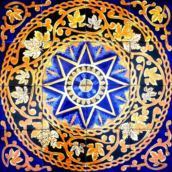 24in x 24in Mosaic Medallion Design 16pc Tile Ceramic Wall Mural Bed