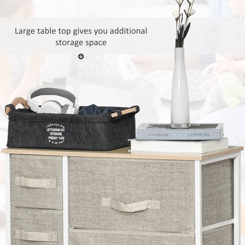 HOMCOM 7-Drawer Storage Cabinet Organizer Unit with Fabric Bins for Bedroom, Dresser, Closets, Grey