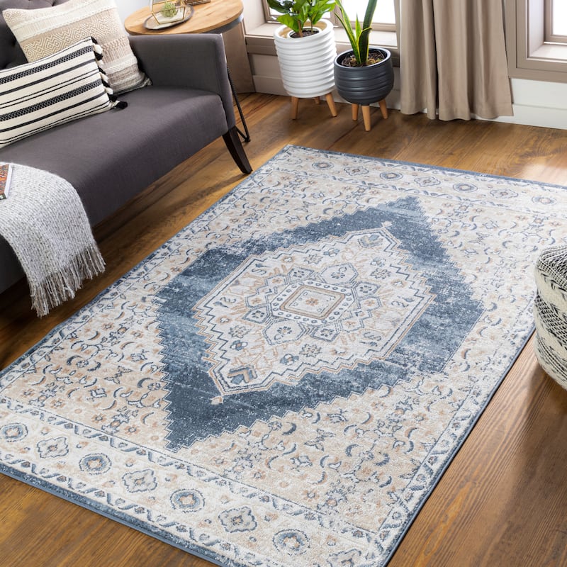 Livabliss Neal Distressed Persian Medallion Area Rug - 6'6" x 9'2" - Navy