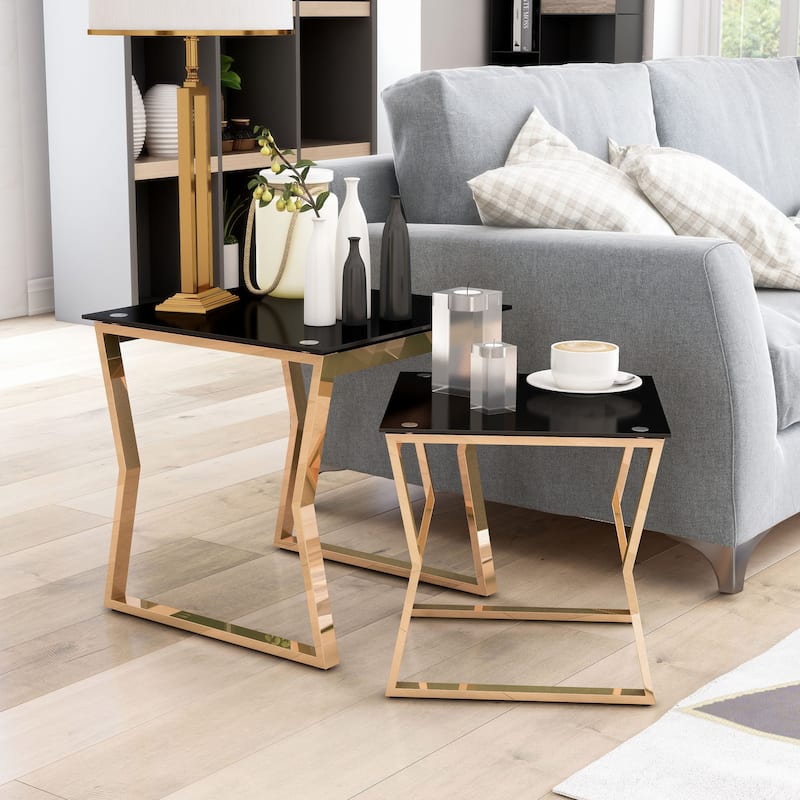 Morfell Contemporary 20-inch Glass Top 2-Piece Nesting Tables Set by Furniture of America