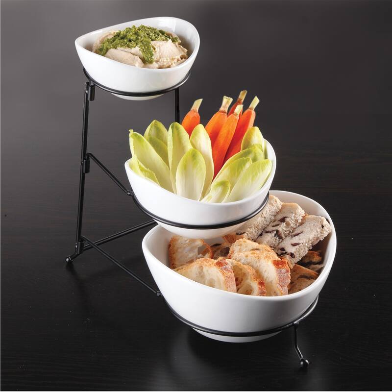 Delicate Feasting 3 Tier Round Bowl Server Set with Metal Stand