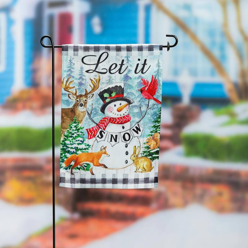 12.5 in. x 18 in. Let it Snow Snowman and Woodlands Suede Garden Flag