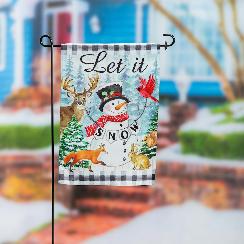 12.5 in. x 18 in. Let it Snow Snowman and Woodlands Suede Garden Flag