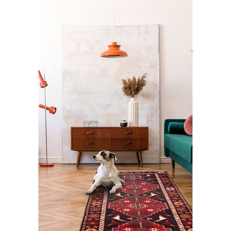 ECARPETGALLERY Hand-knotted Anadol Black, Red Wool Rug - 3'4 x 9'7