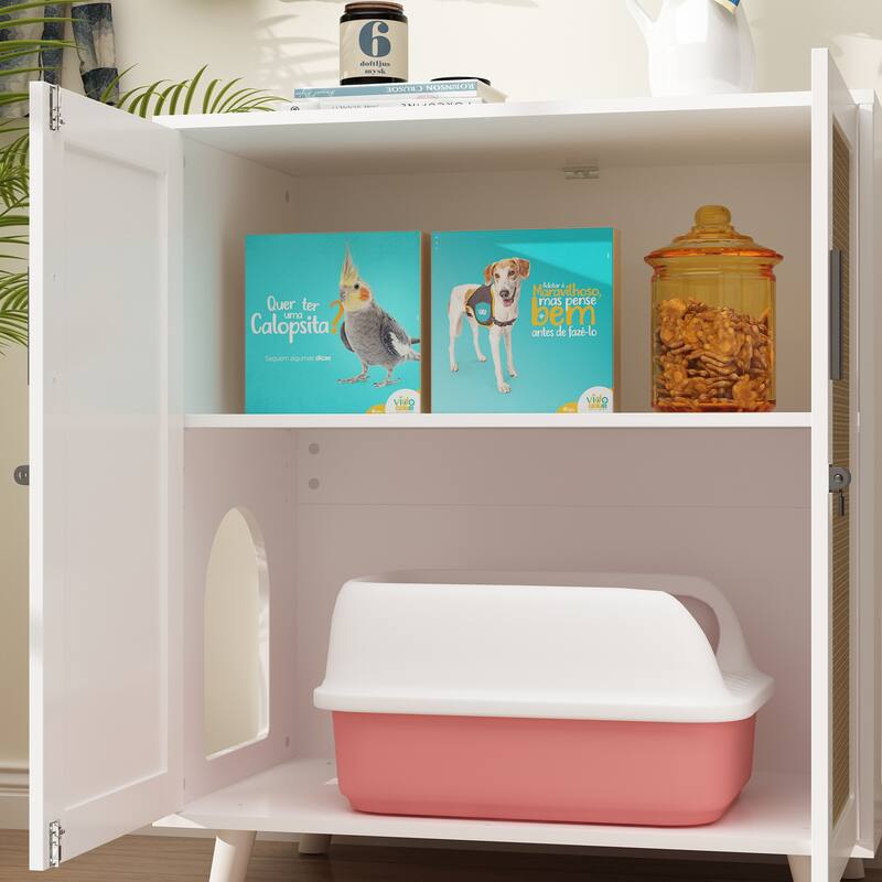 Cat Litter Box Enclosure 2-Door Storage Cabinet Bathroom Cabinet