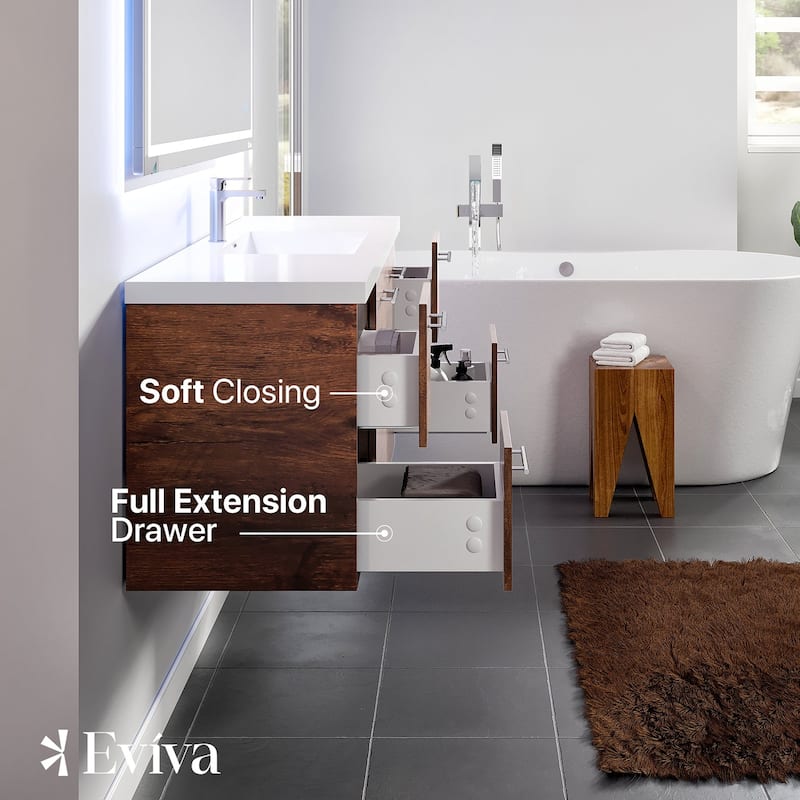 Eviva Axel 60"W Rosewood SS Bath Vanity with Integrated Acrylic Top