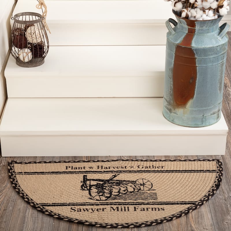 Sawyer Mill Charcoal Plow Jute Half Circle Rug 16.5x33 - 1'4.5" x 2'9"