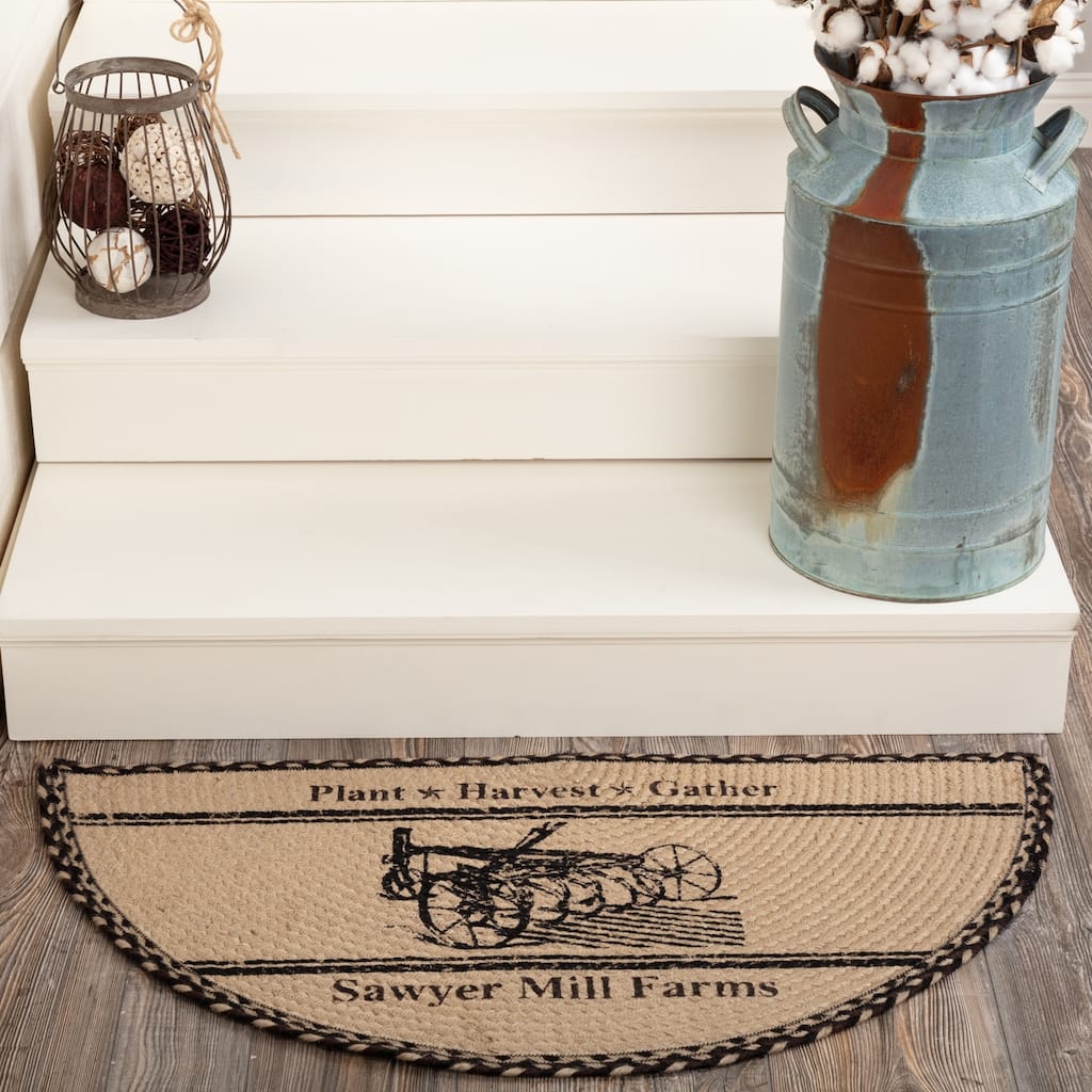 Sawyer Mill Charcoal Plow Jute Half Circle Rug 16.5x33 - 1'4.5" x 2'9"