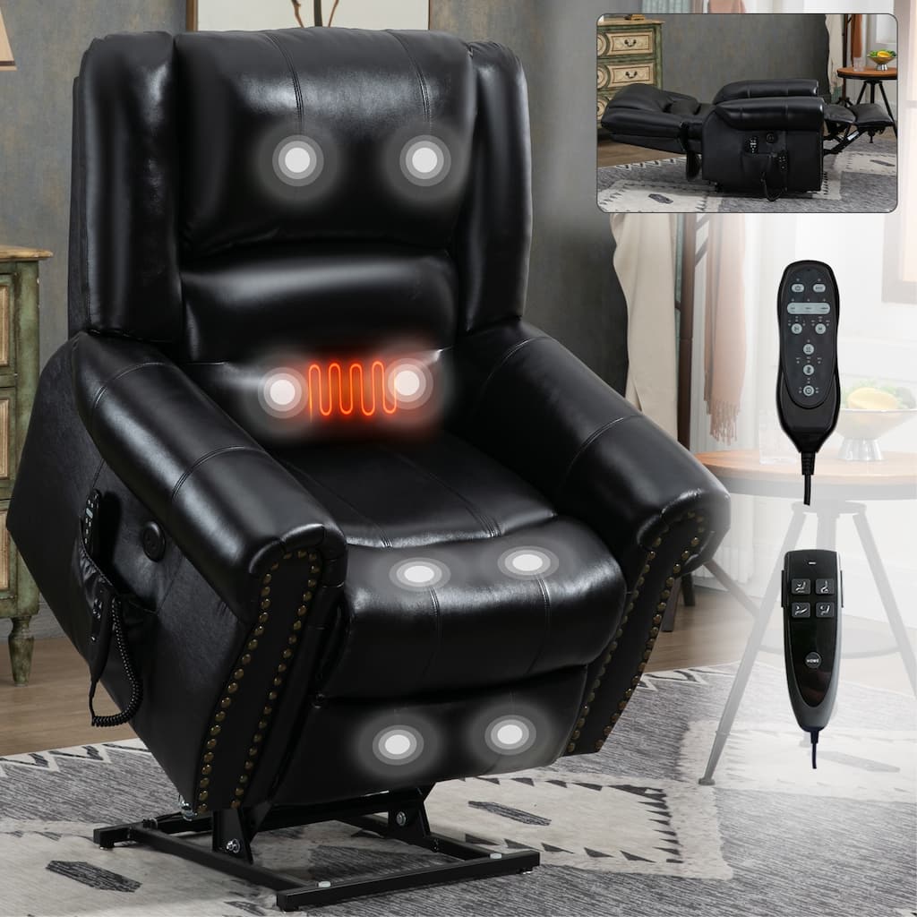 Power Lift Recliner Chair Heat Massage Dual Motor Infinite Position Up To 350 Lbs