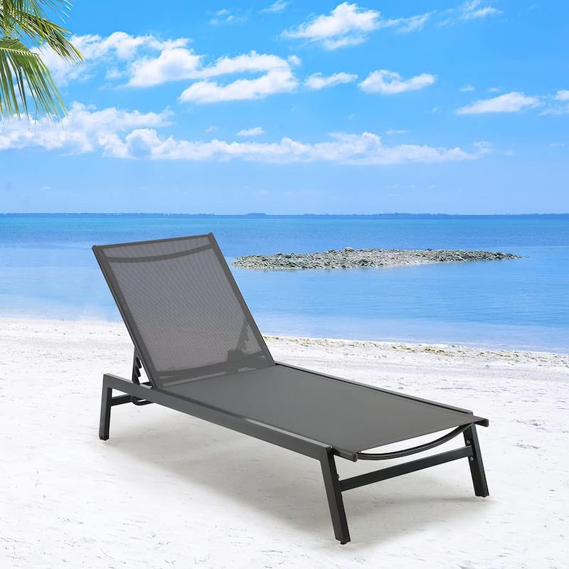 Erommy Outdoor Chaise Lounge, Aluminum Patio Lounge Chair with Wheels, All-Weather Five-Position Adjustable Reclining Chair