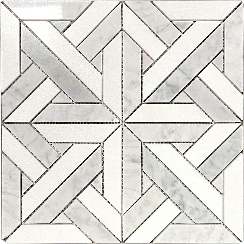 Thassos & Carrara Marble Square Water Jet Polished Mosaic Tile