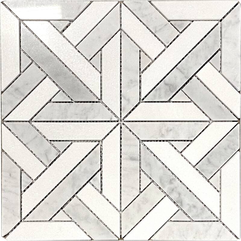 Thassos & Carrara Marble Square Water Jet Polished Mosaic Tile - 5 Sheets (5.00 sf) - White