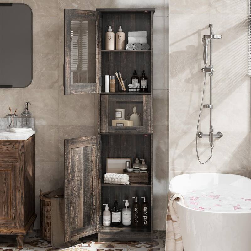 Tall Bathroom Cabinet, Narrow Storage Cabinet with Doors and Adjustable Shelf