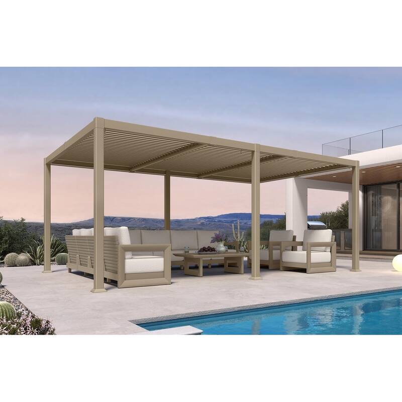 PURPLE LEAF Solar Louvered Pergola with LED String Lights Aluminum Outdoor Pergola with Adjustable Roof for Patio Garden