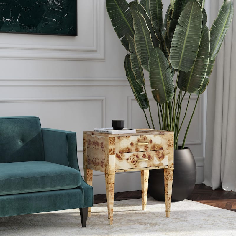 Kai 2 Drawer Burl Wood End Table - Light Burl