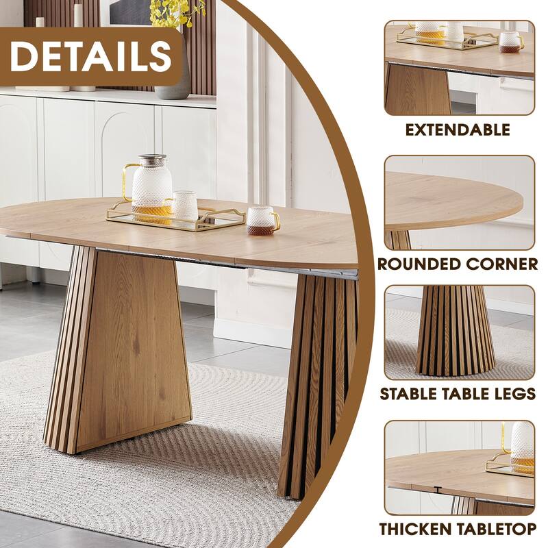 Wooden Dining Table, Flexible and Extendable, Multi-functional and Space-saving, Fashionable Oval Design and Slatted Table Legs